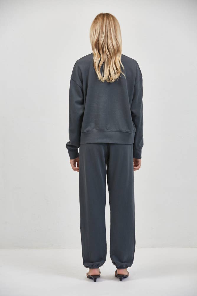 Washed Black Crew Neck Long Sleeve Top