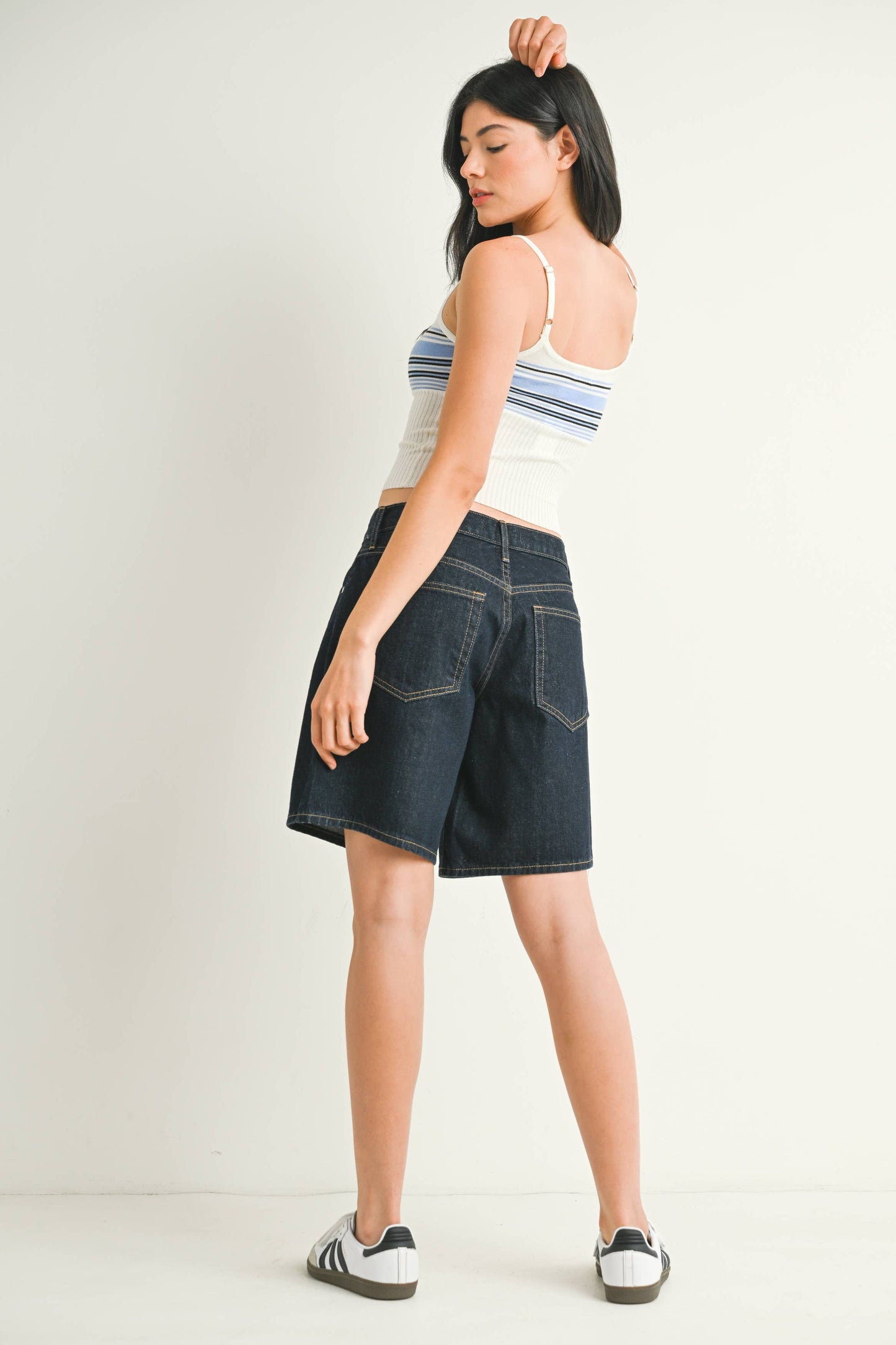 Dark Rinse Long Denim Short