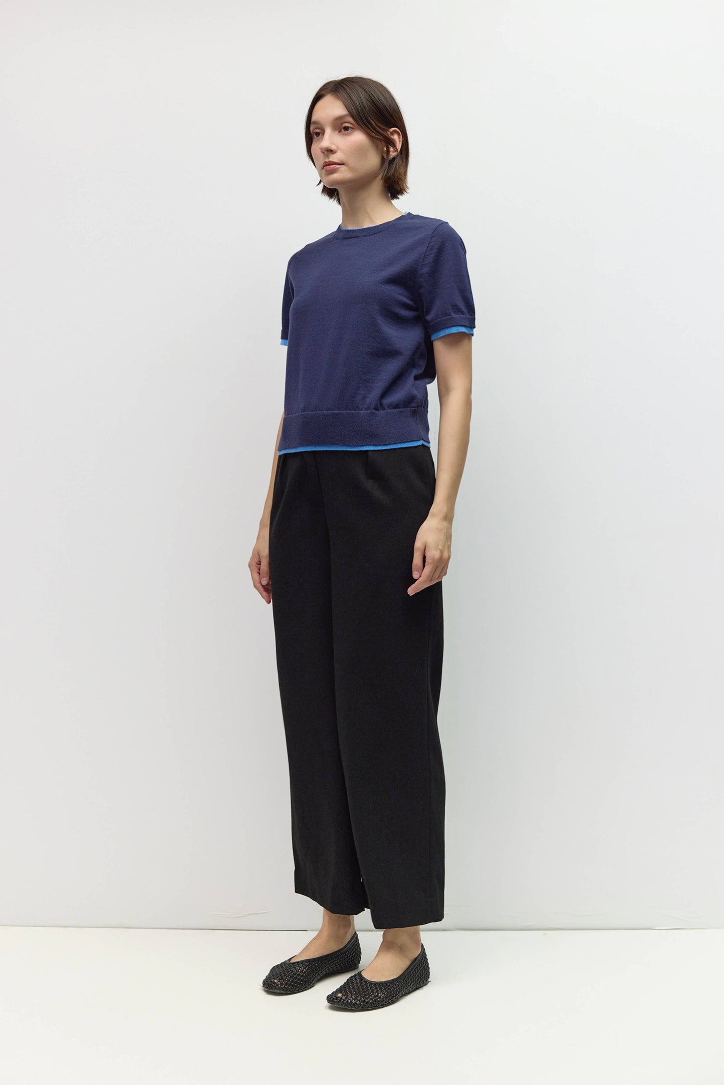 Knit Short Sleeve Contrast Top