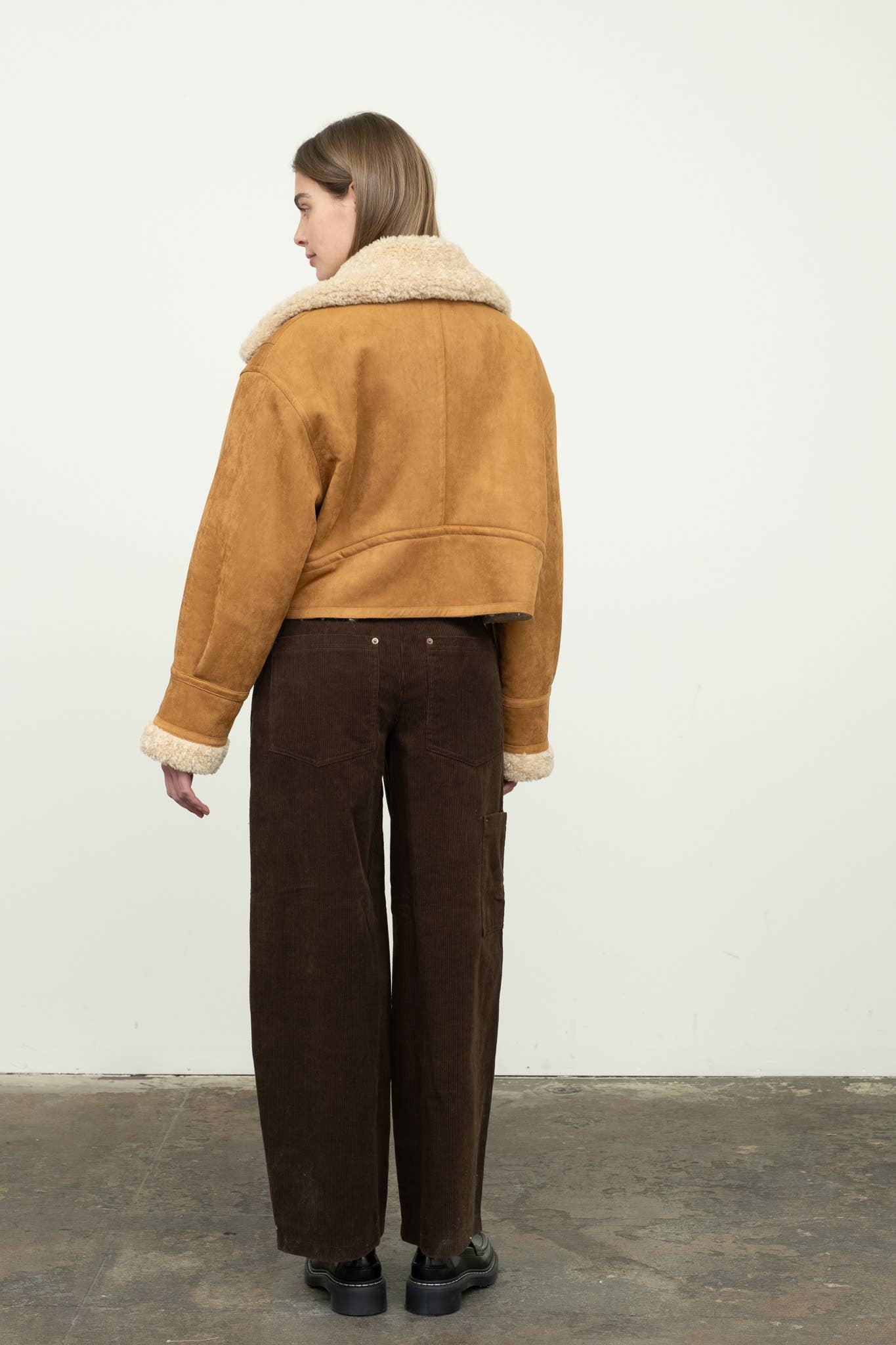 Tan Faux Shearling Suede Short Jacket