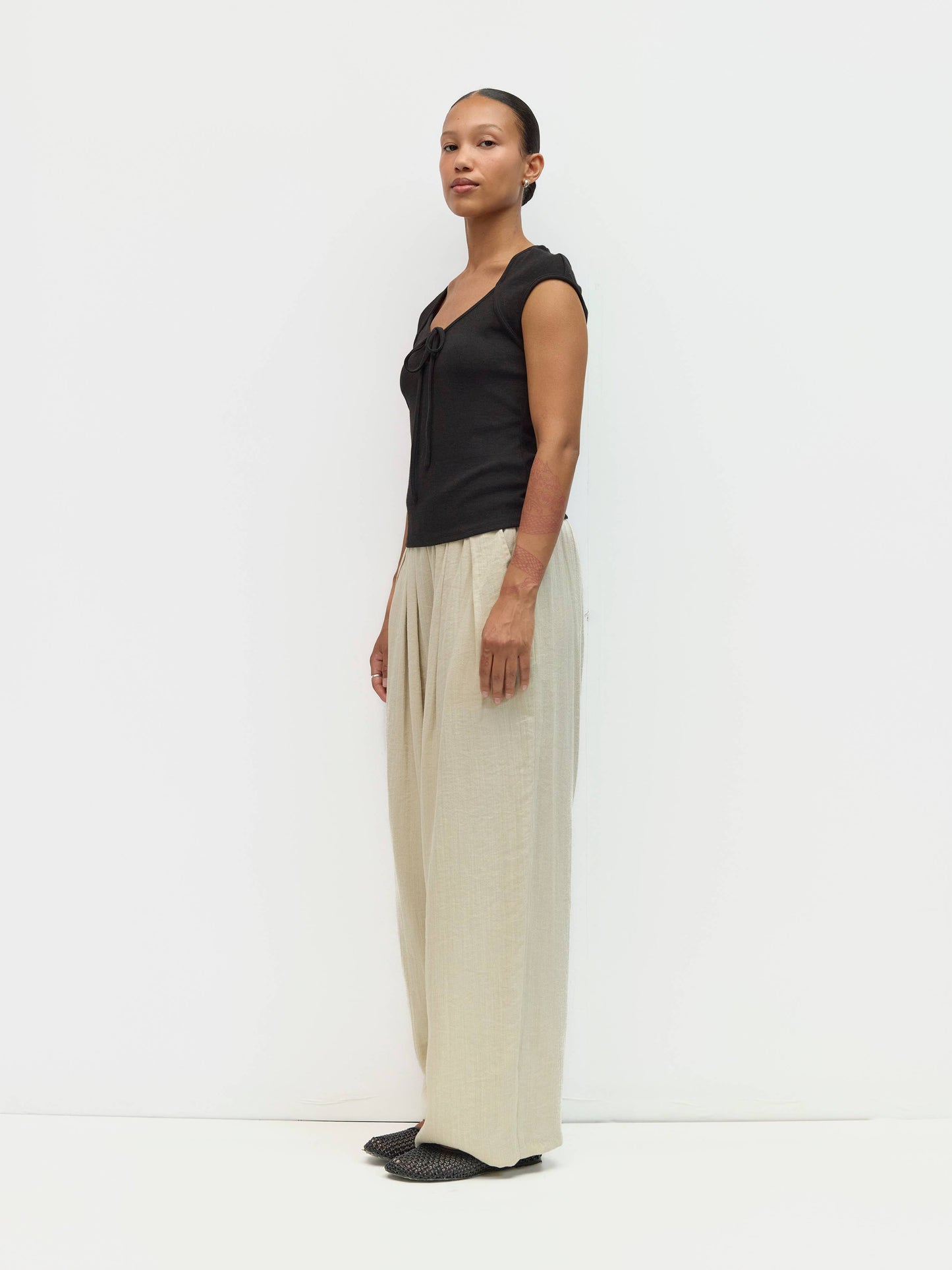 Black Knit Keyhole Tie Top
