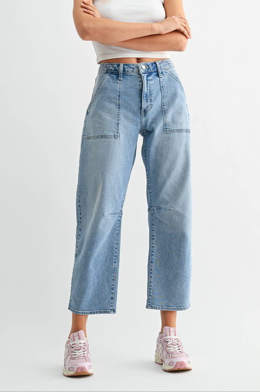 Light Wash Utility Seamed Barrel Jean