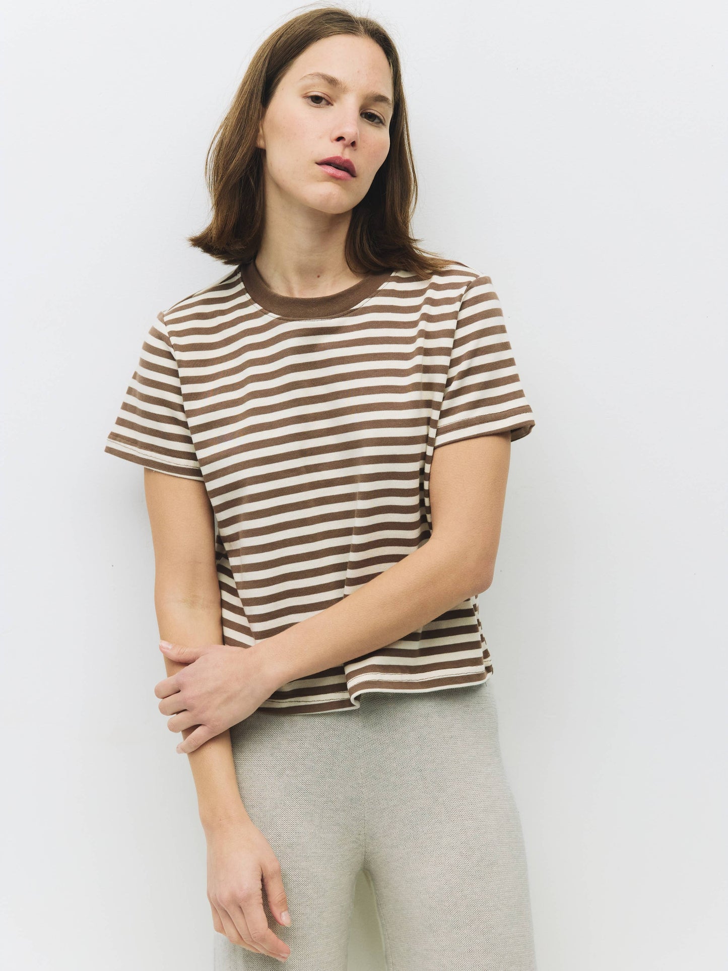 Striped Cotton Contrast Crewneck Tee