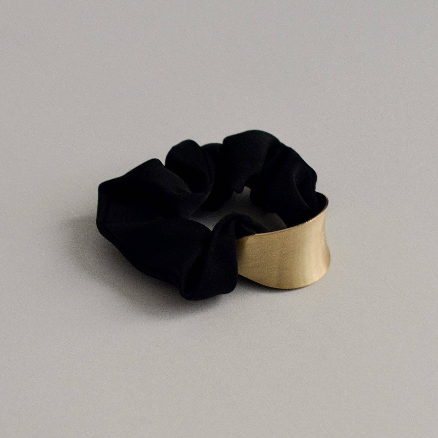 Black Satin Scrunchie with Crescent Gold Charm