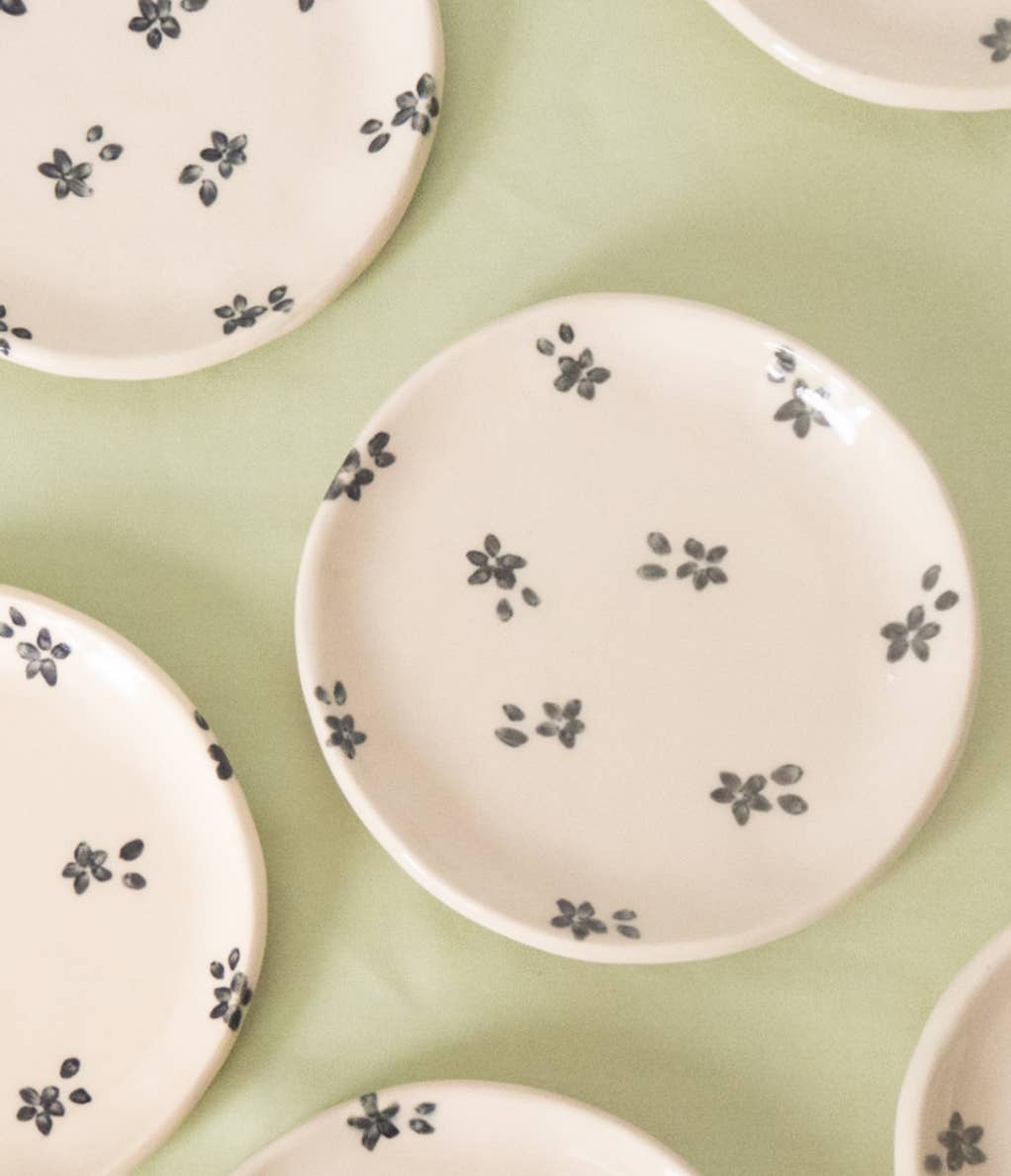 Handmade Ceramic Black Floral Catchall Plate