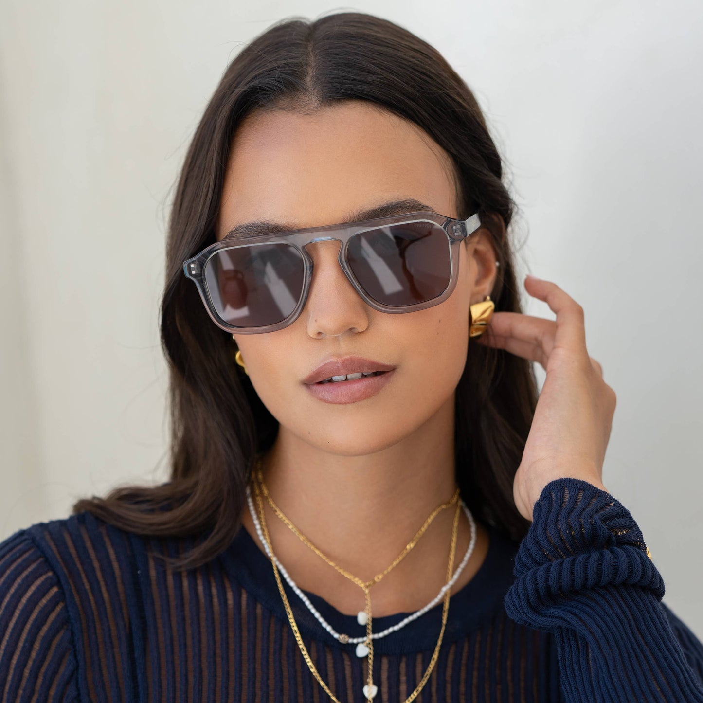Addison Crystal Gray/Brown Aviator Sunglasses