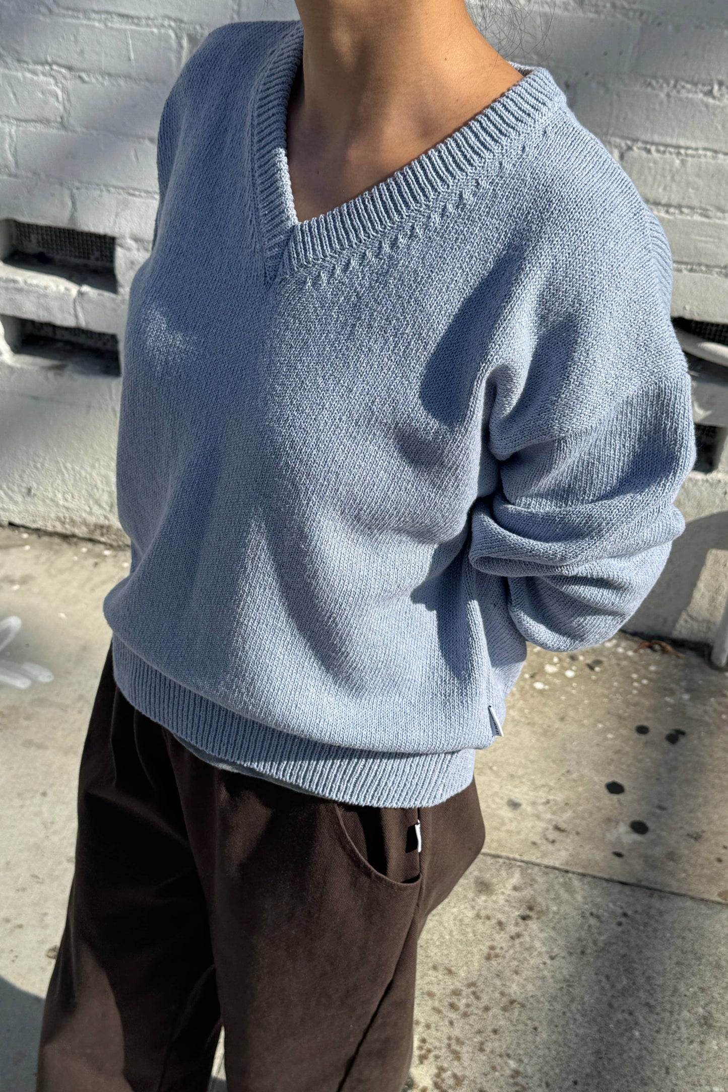 Cornflower Blue Abby Cotton V-Neck Sweater