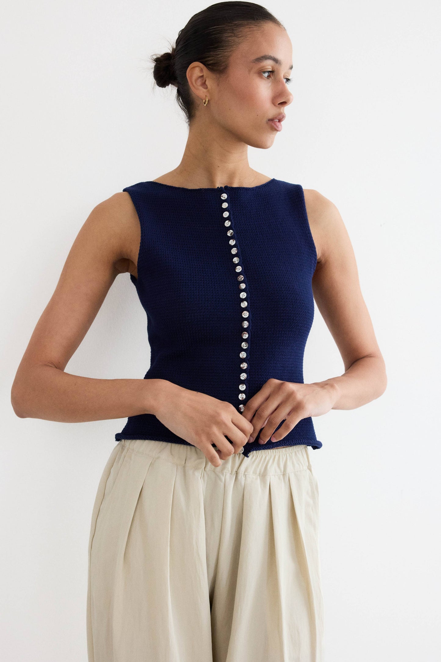 Bone Pleated Wide Leg Pants