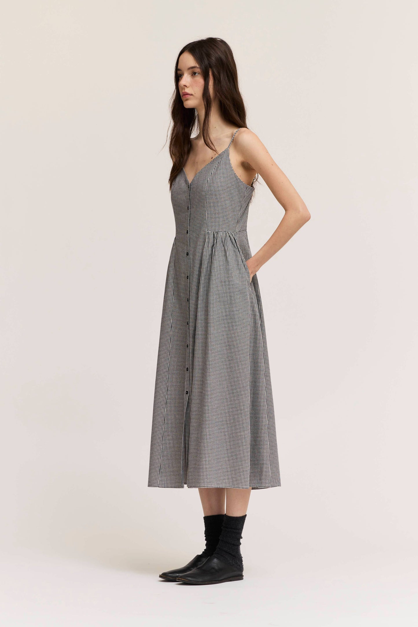 Strappy Gingham Button Front Midi Dress