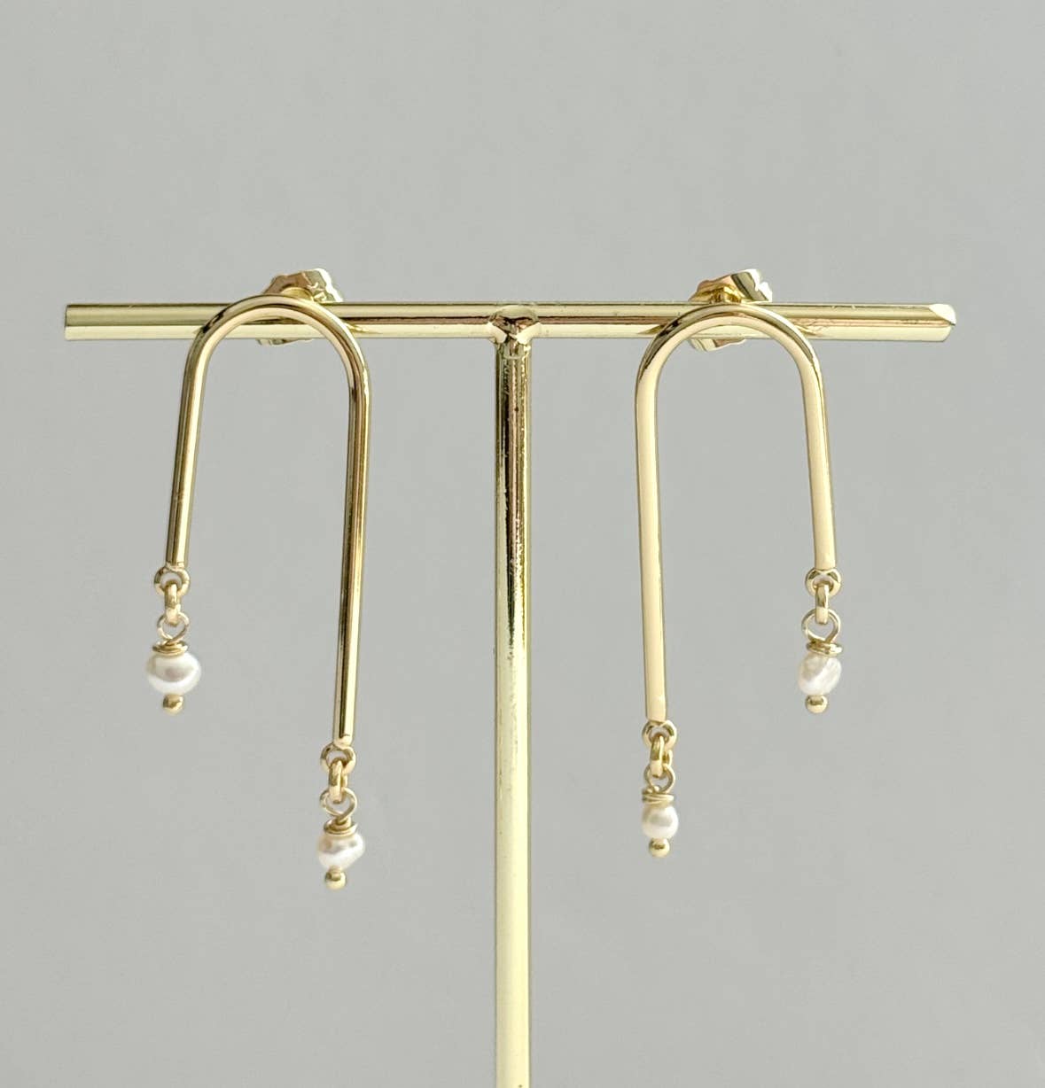 14K Gold Filled Pearl Arc Stud Earrings