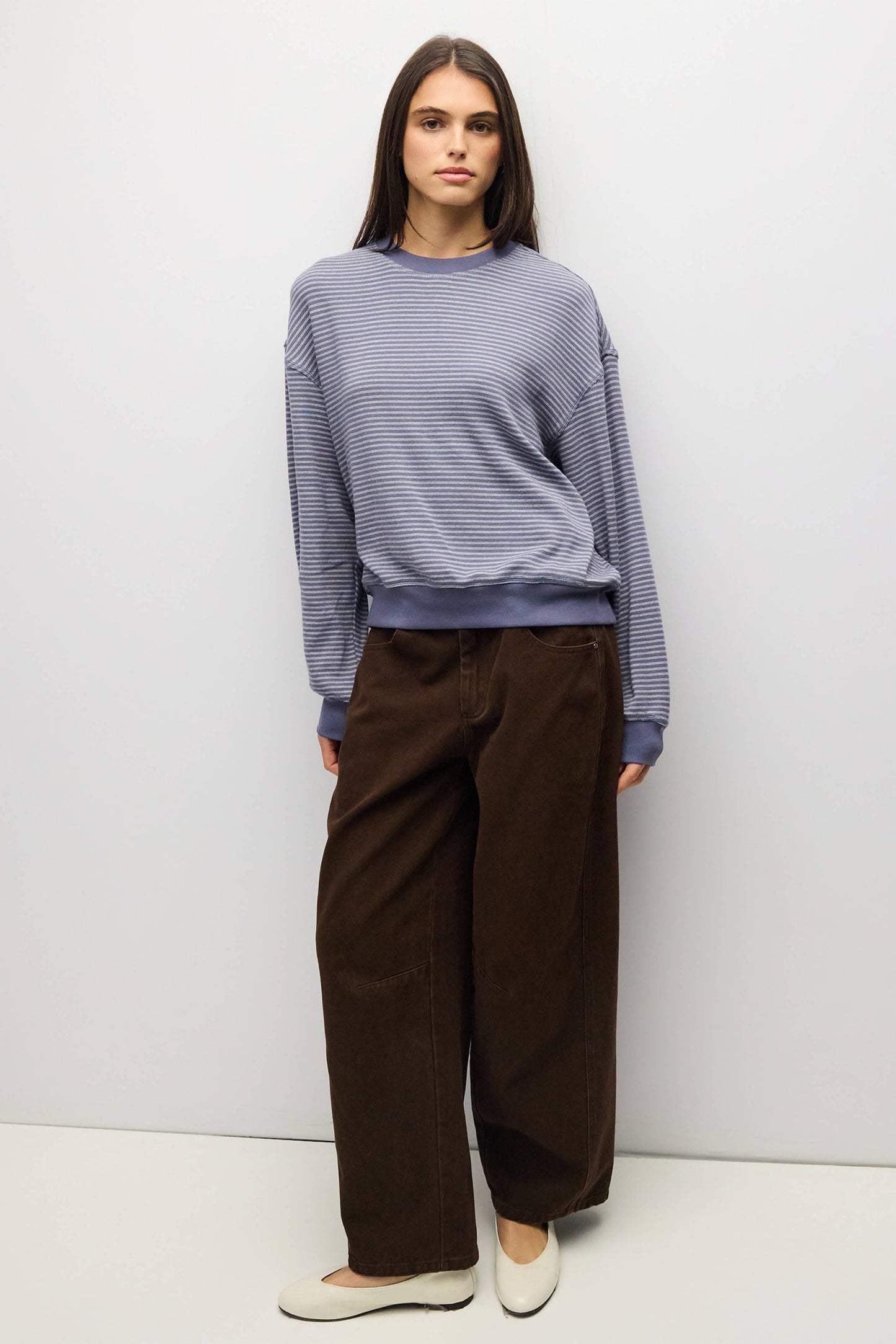 Stripe Crewneck Drop Shoulder Jersey Top