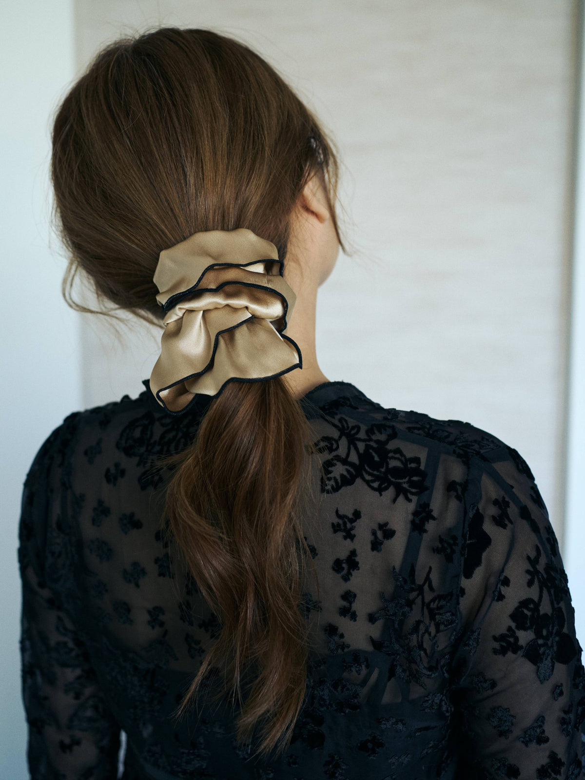 Tan Oversized Double-Layer Silk Scrunchie