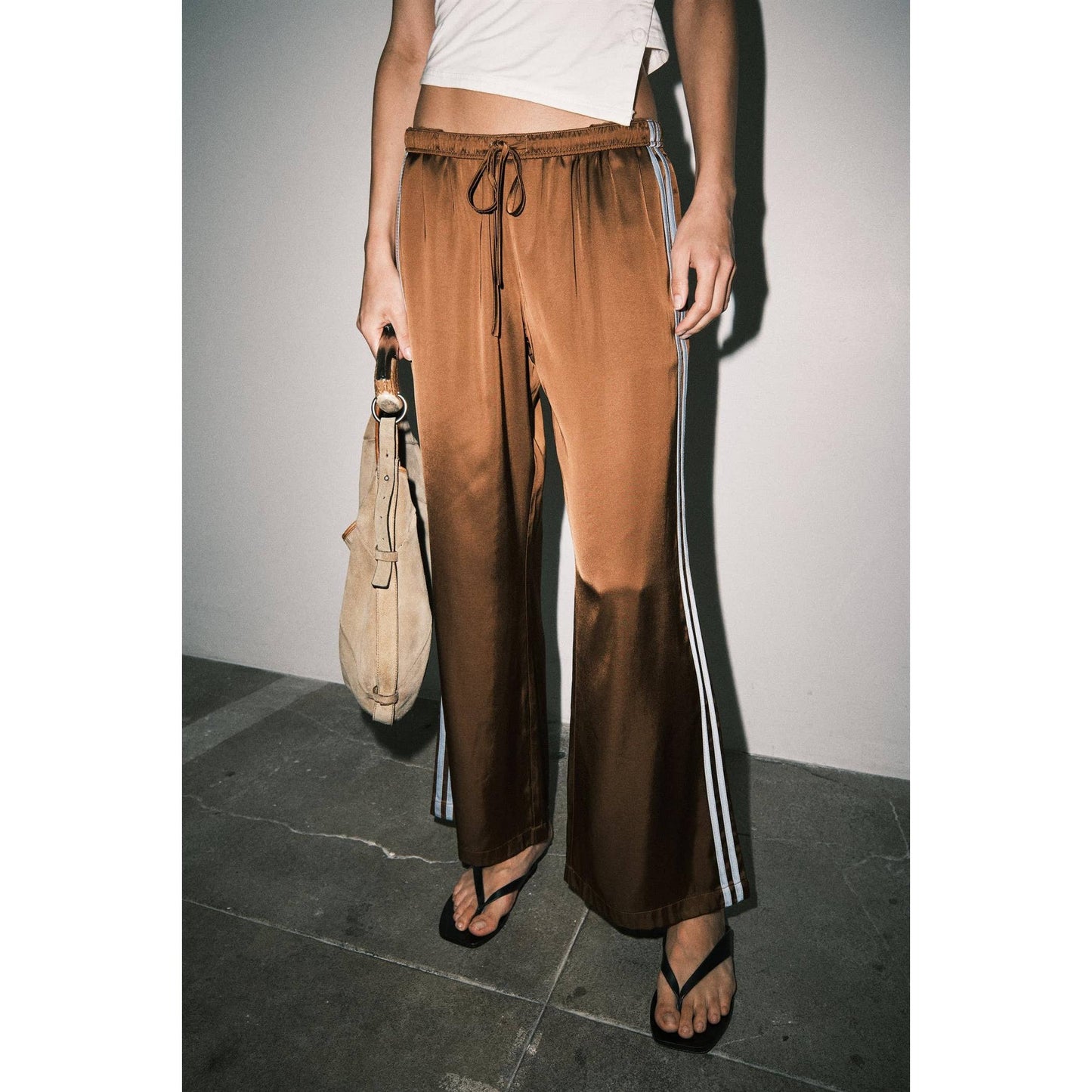 Brown Blue Satin Track Pants