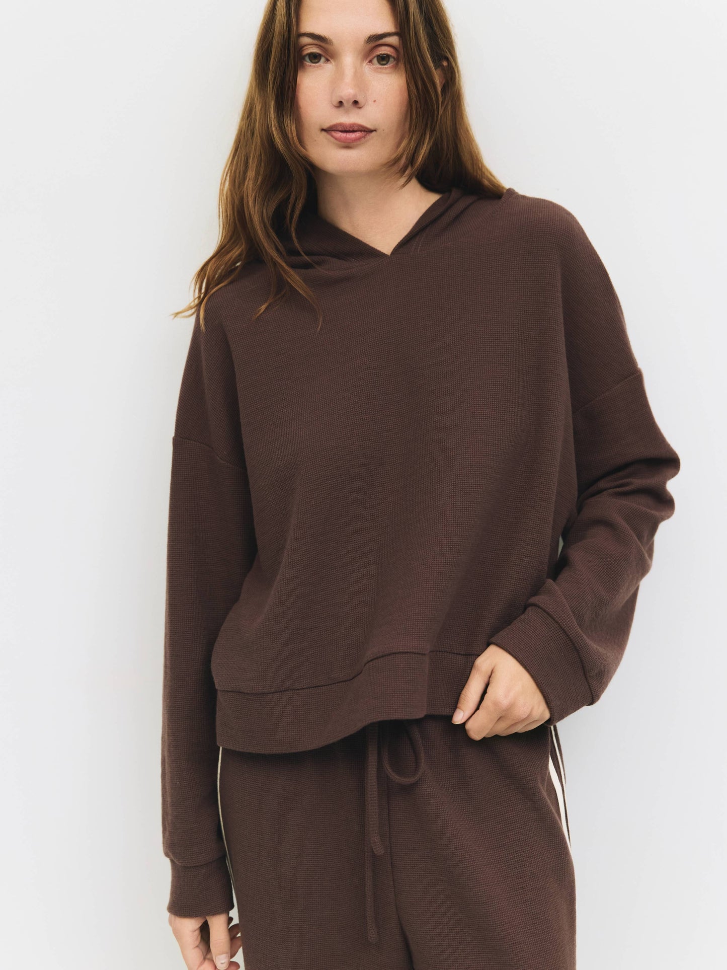 Waffle Knit Cropped Hoodie Top