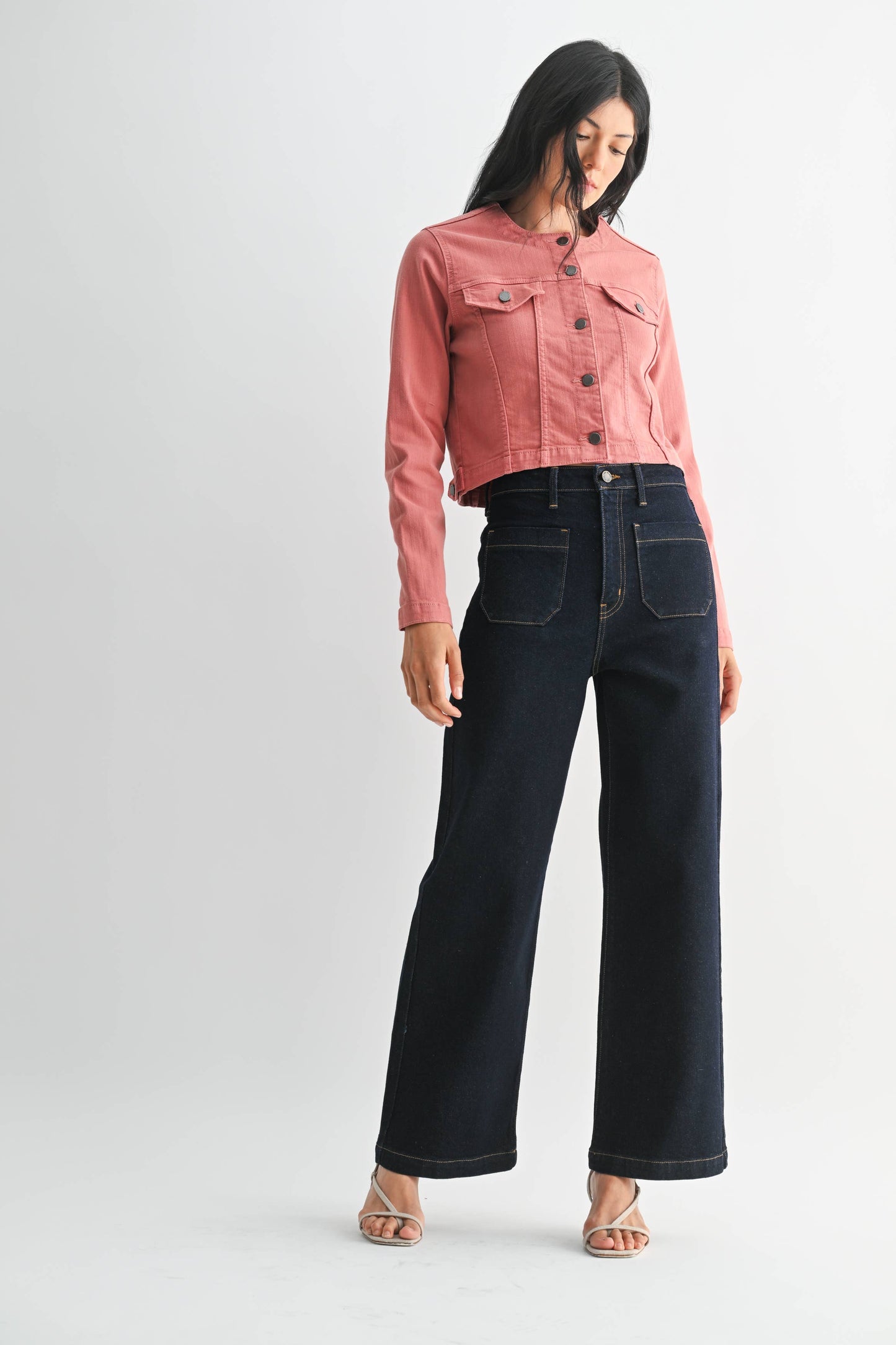 Dark Wash Patch Pocket Wide Leg Jeans