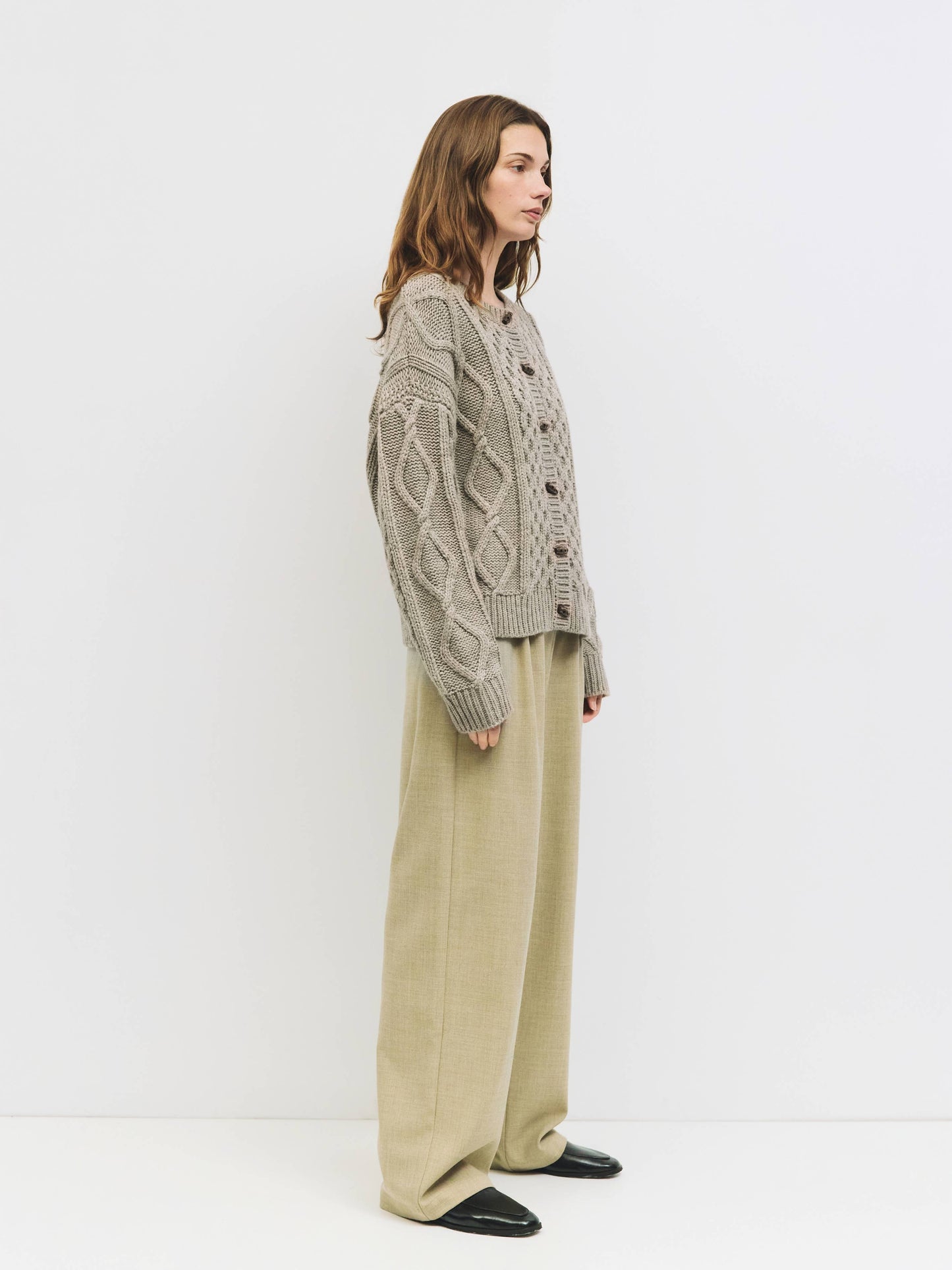 Cable Knit Wooden Toggle Cardigan Sweater