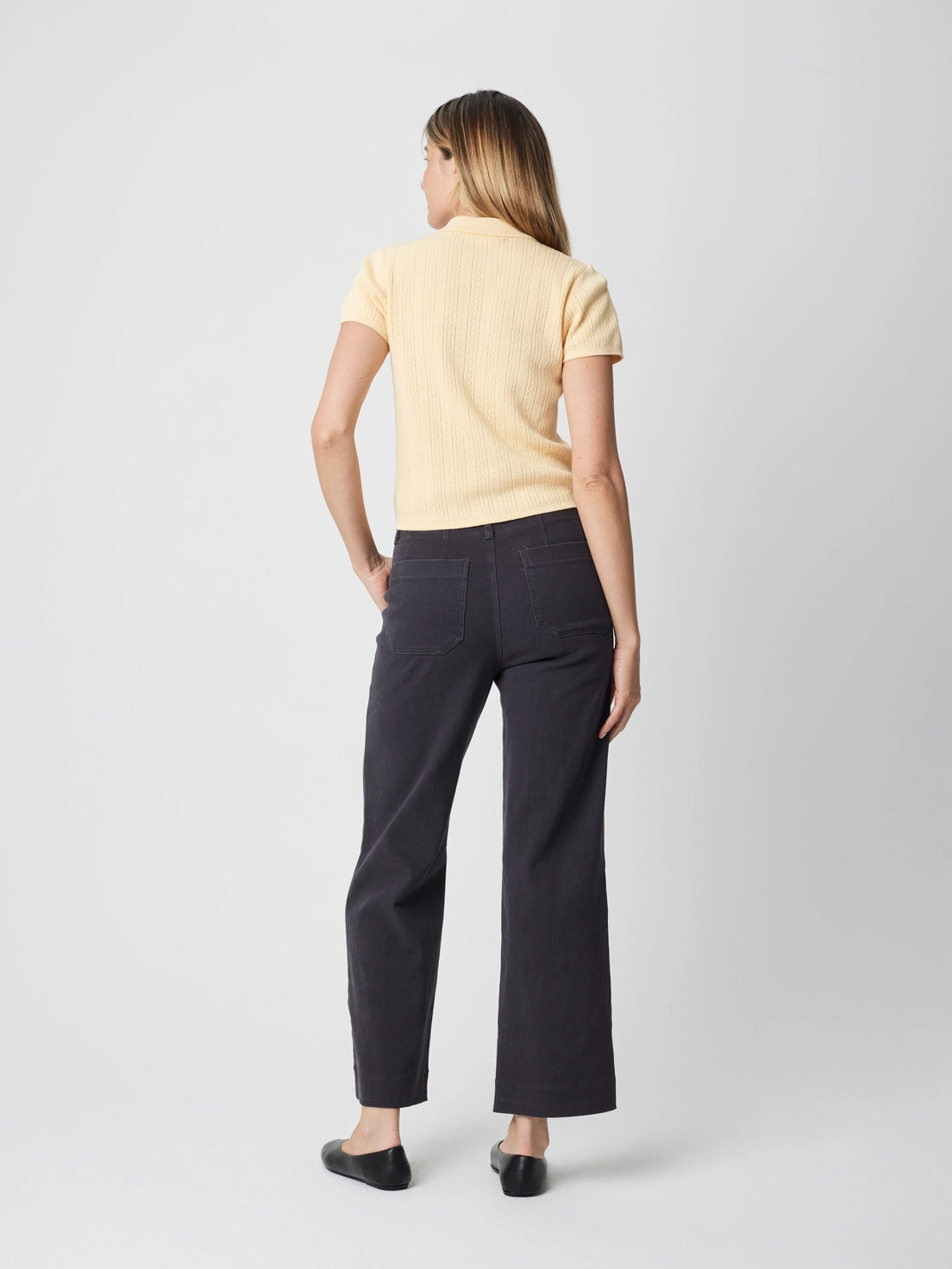 Pointelle Collared Button Top