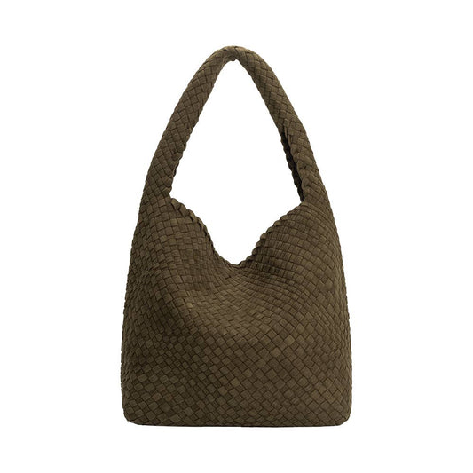 Johanna Pine Suede Woven Vegan Shoulder Bag