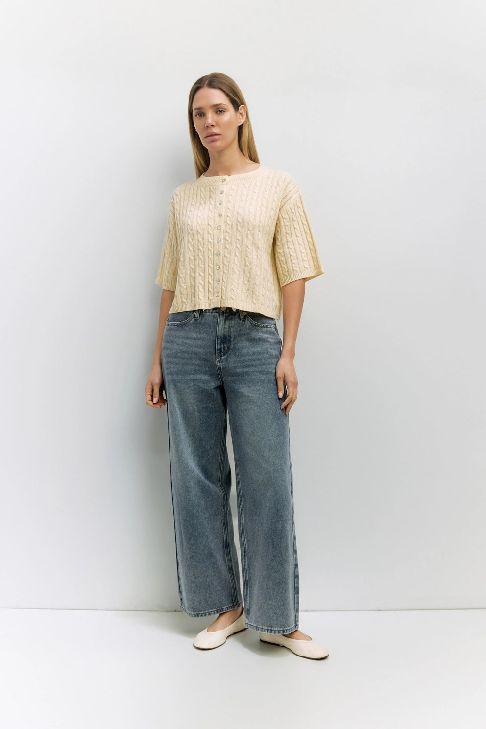 Cable Knit Elbow Sleeve Cardigan