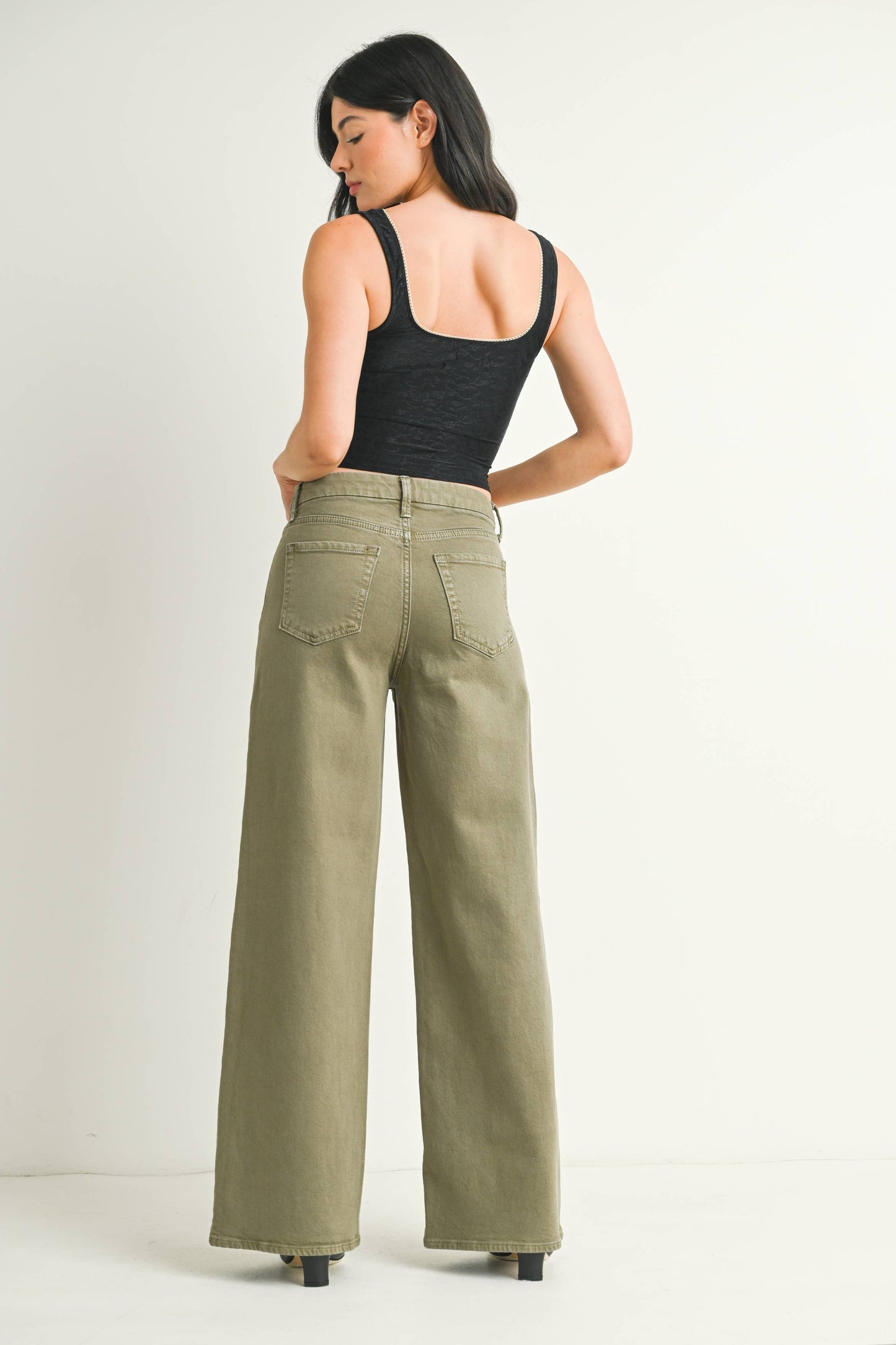 Olive High Rise Palazzo Wide Leg Jean