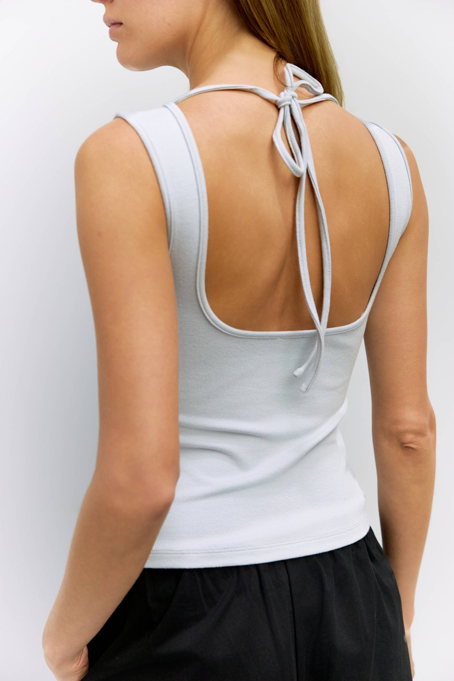 Light Blue Cowl Neck Knit Tank Top