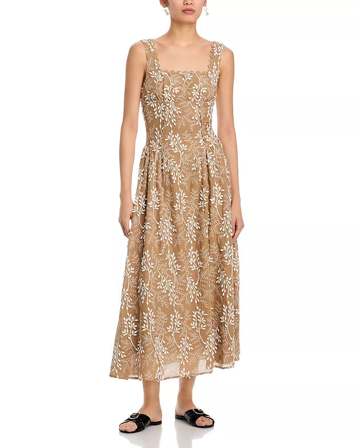 Mocha Embroidered Corset Midi Dress