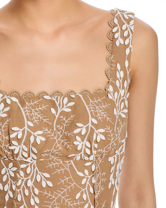 Mocha Embroidered Corset Midi Dress