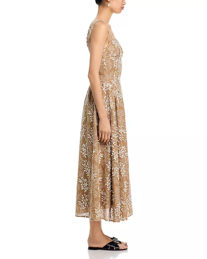 Mocha Embroidered Corset Midi Dress