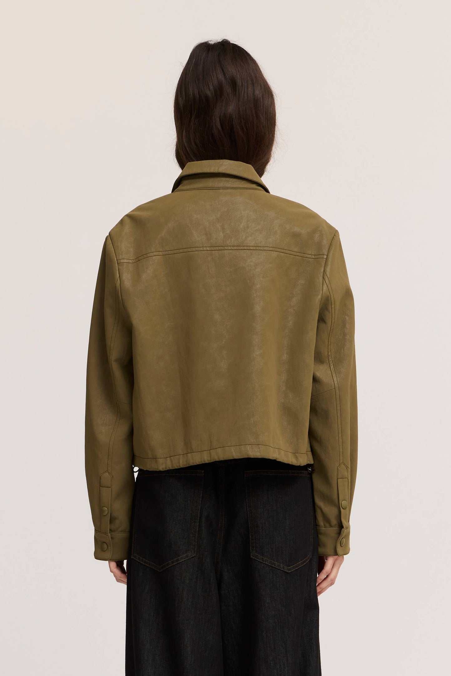 Vegan Leather Snap Button Jacket