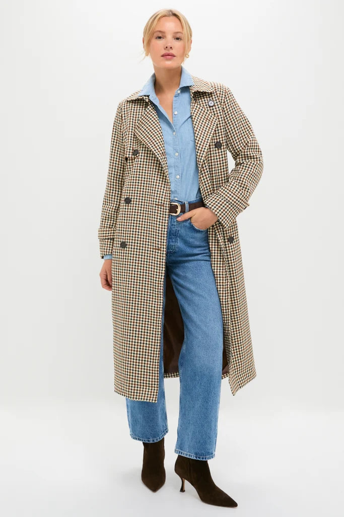 Plaid Belted Trench Coat