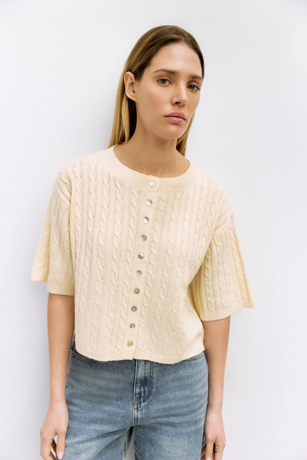 Cable Knit Elbow Sleeve Cardigan