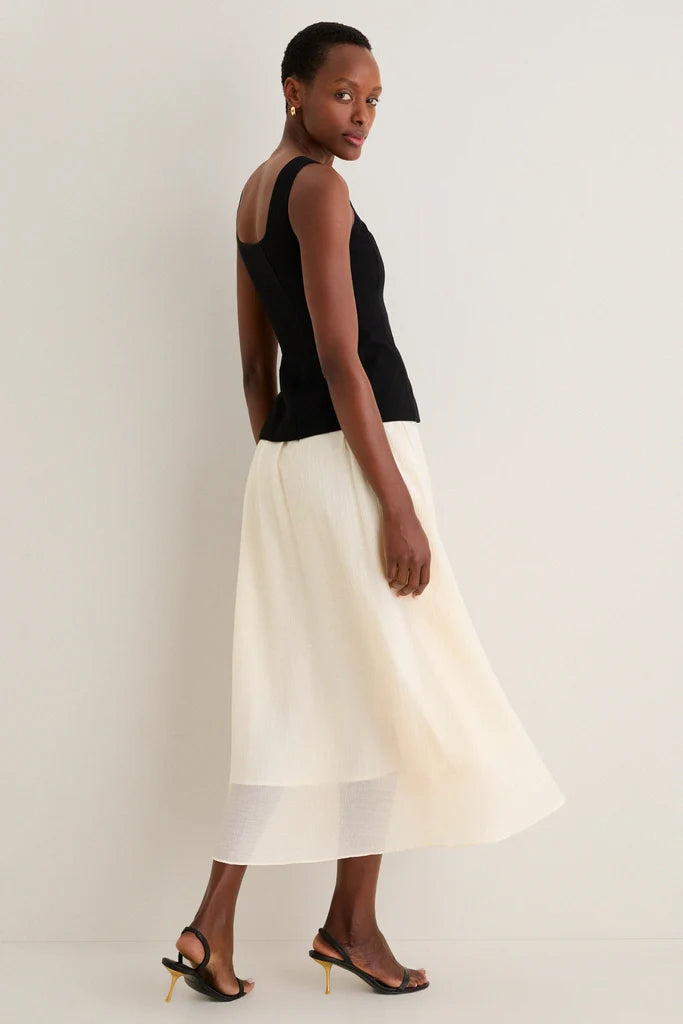 Black Two Tone Button Front Midi Dress