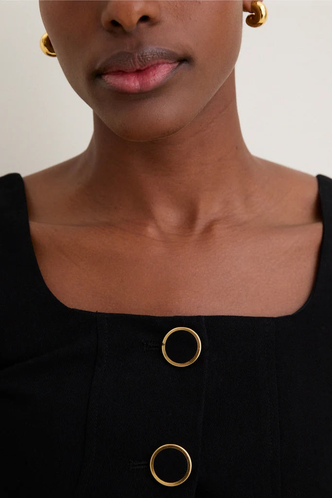 Black Two Tone Button Front Midi Dress