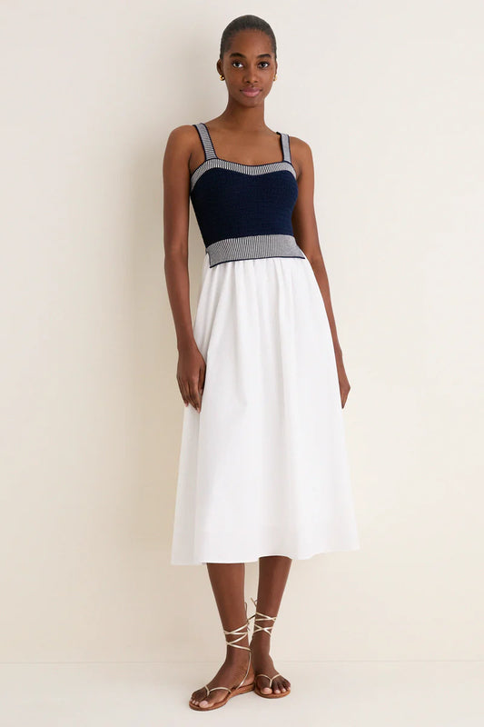 Navy White Crochet Top Midi Dress
