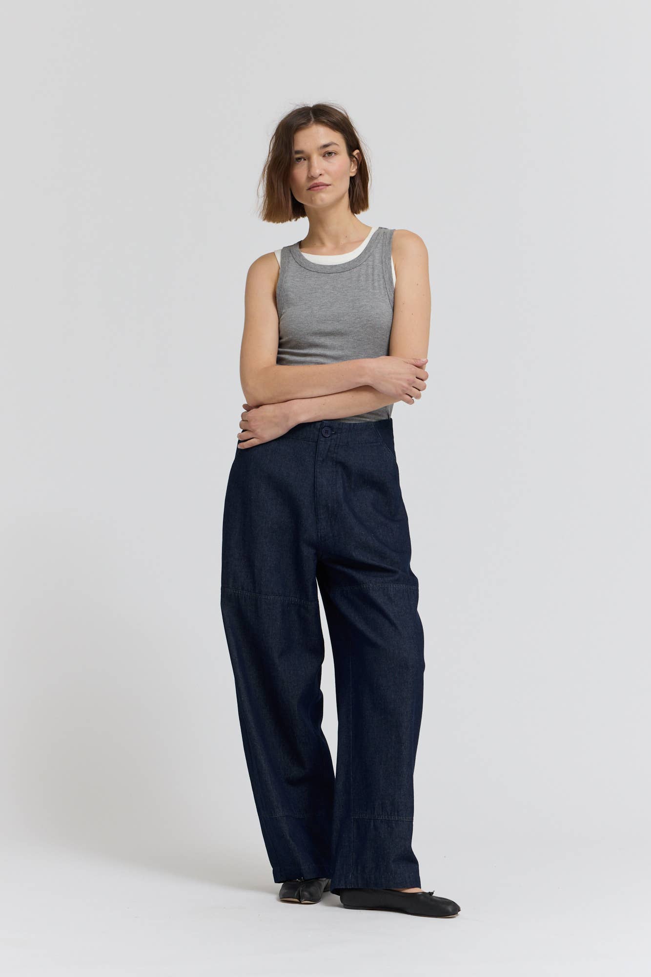 Indigo High Rise Curved Leg Trouser