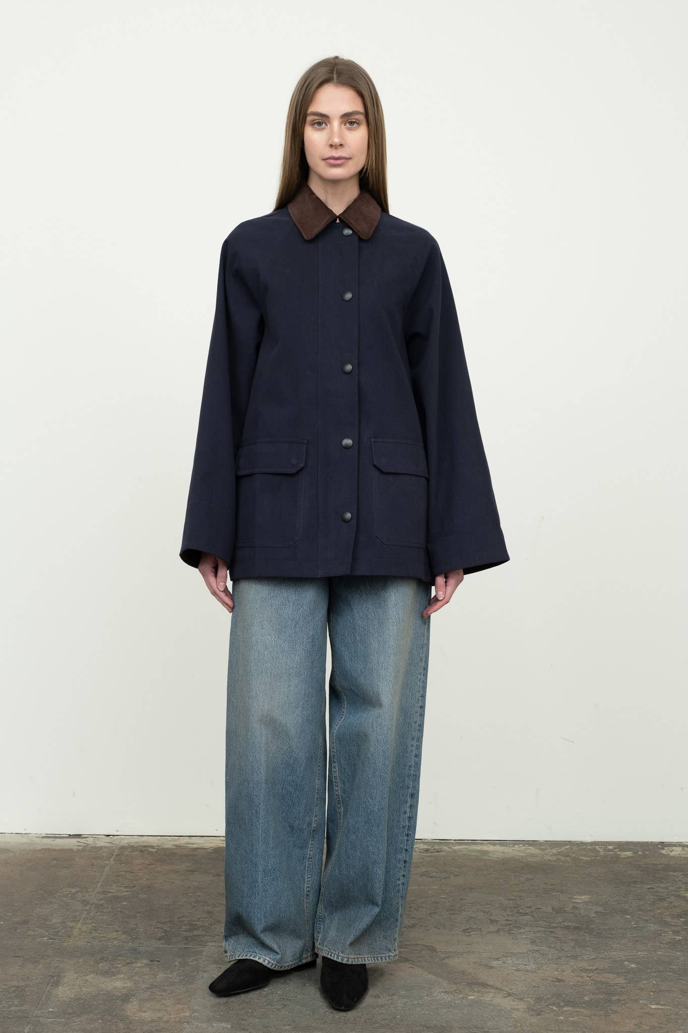 Navy Contrast Corduroy Barn Jacket