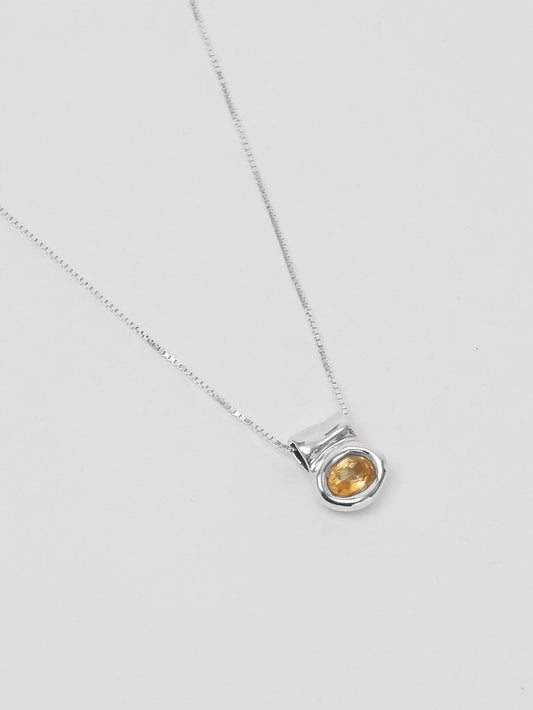 Silver Citrine Oval Pendant Necklace