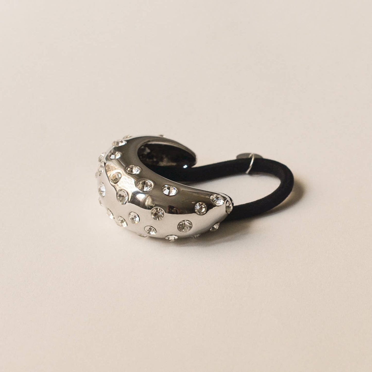 Silver Crystal Crescent Metal Cuff Ponytail Hair Tie