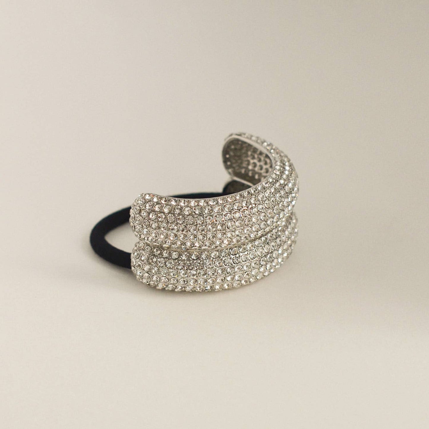 Silver Pavé Stone Double Cuff Hair Tie