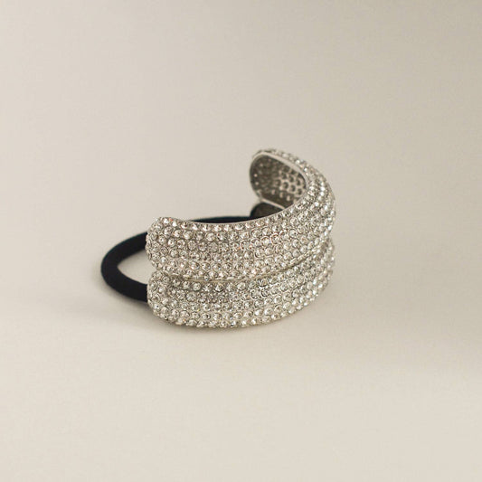 Silver Pavé Stone Double Cuff Hair Tie