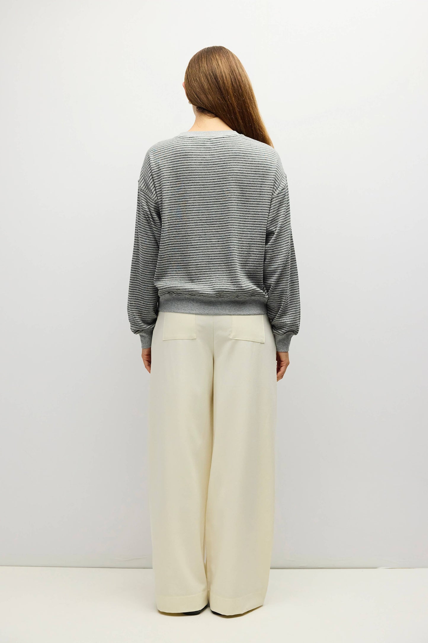 Stripe Crewneck Drop Shoulder Jersey Top