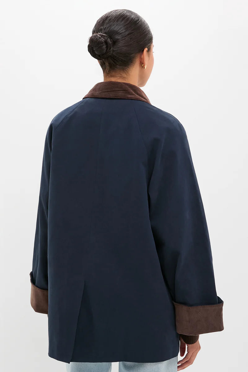 Navy Contrast Corduroy Barn Jacket