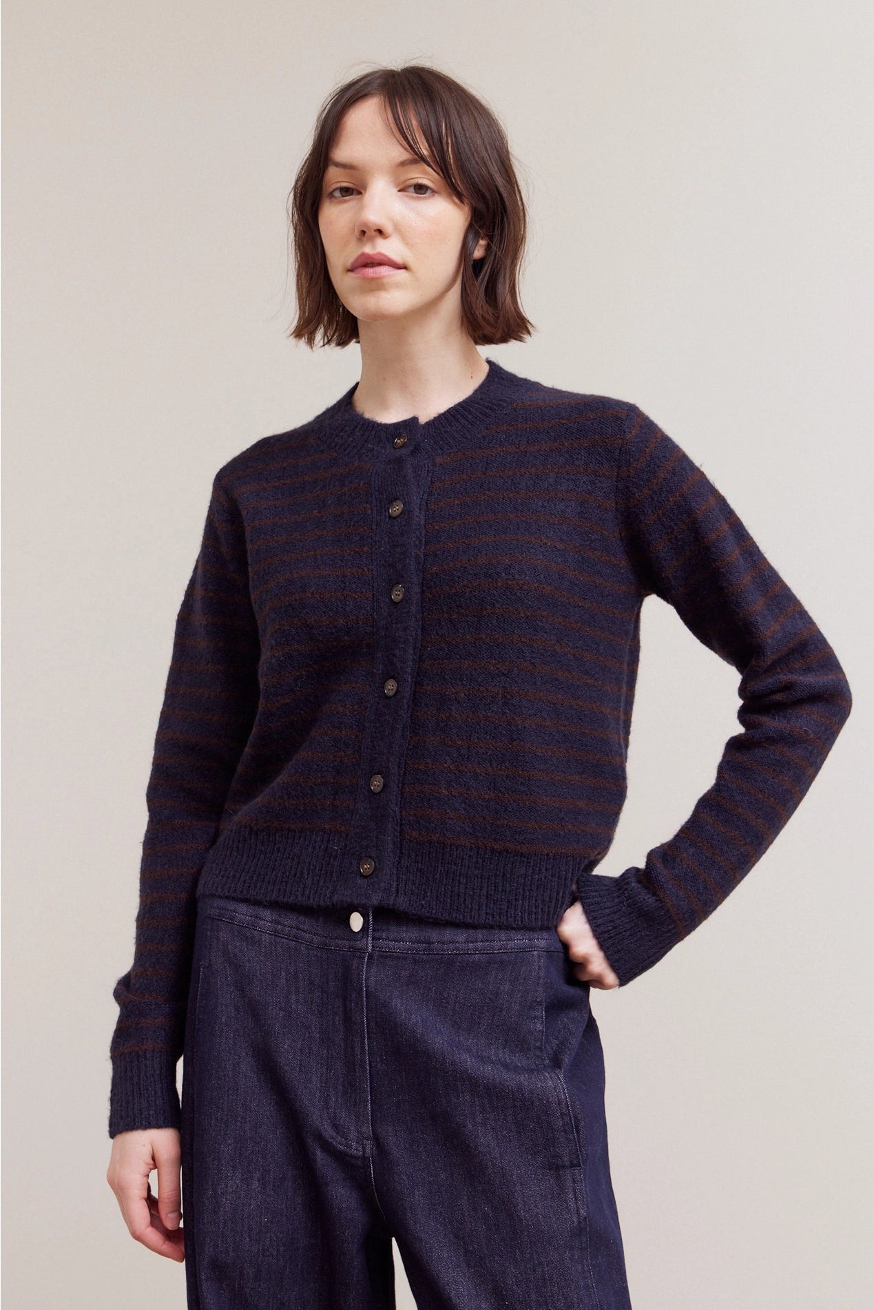 Striped Crewneck Cardigan