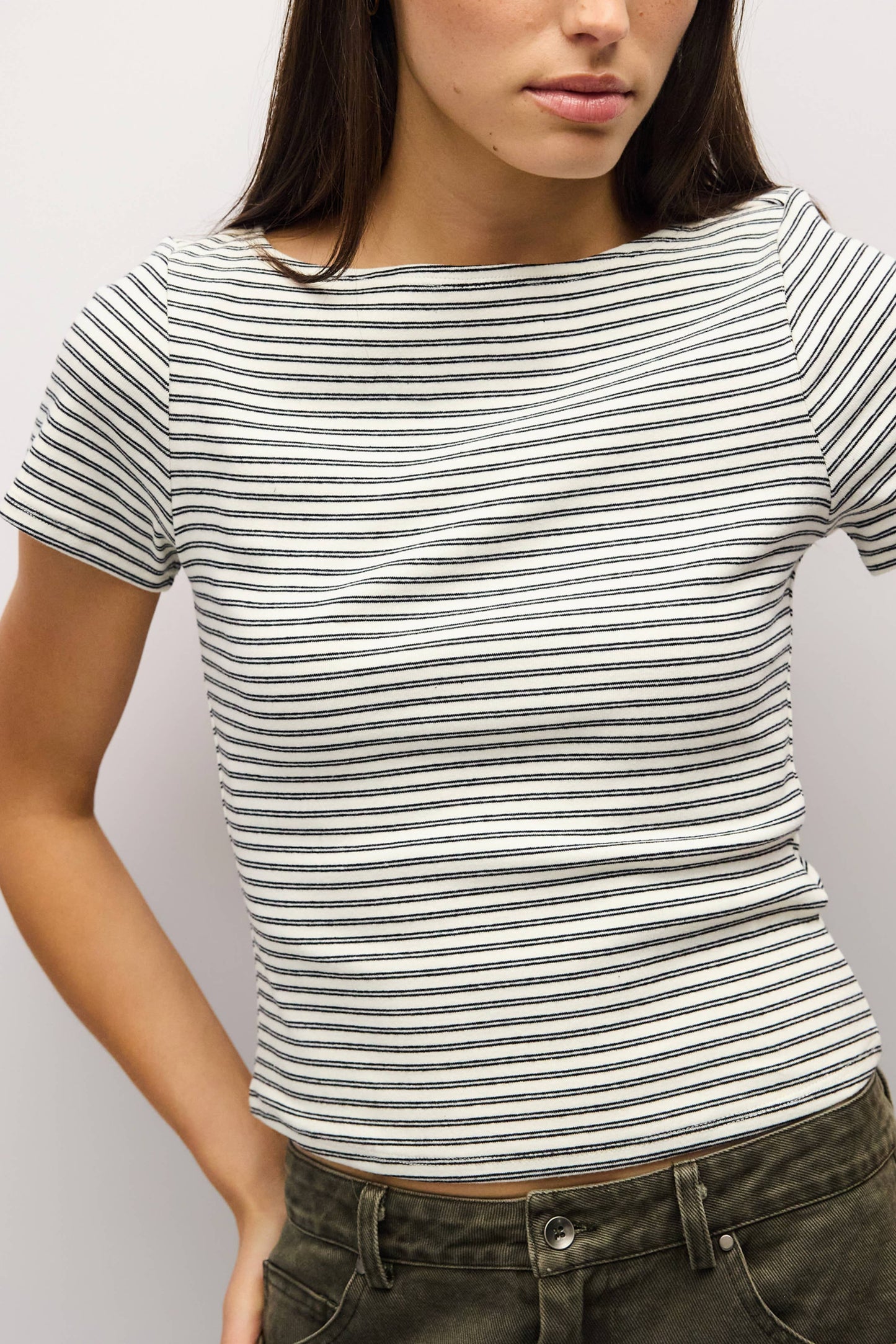 Brushed Striped Wide Neck Tee