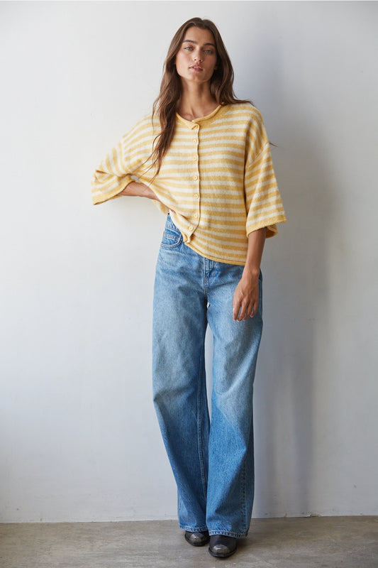 Yellow Striped Button-Up Cardigan