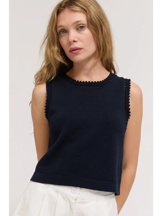 Edge Trim Cotton Knit Top