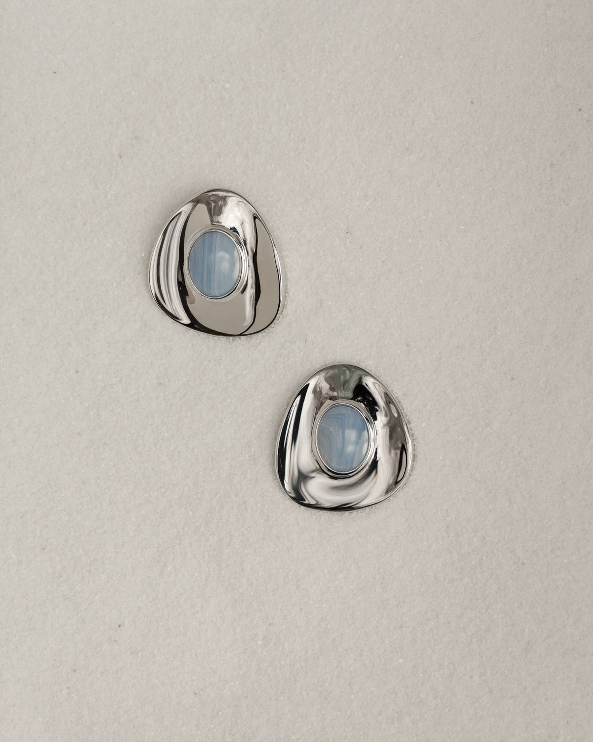 Silver Blue Stone Statement Earrings