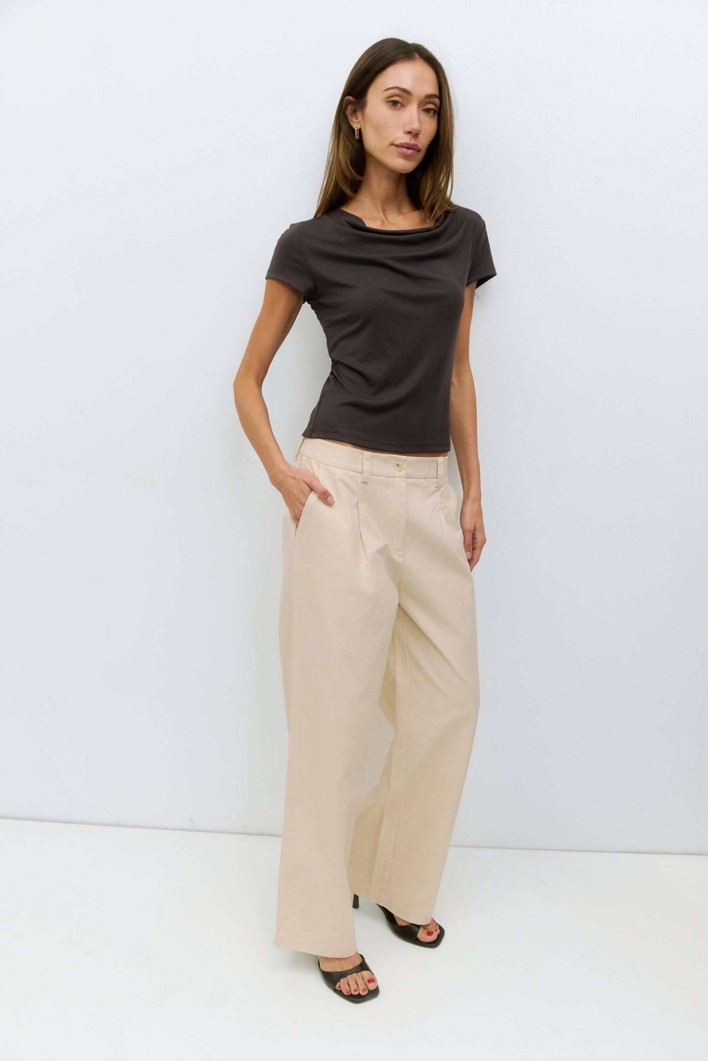 Draped Cowl Neck Knit Top