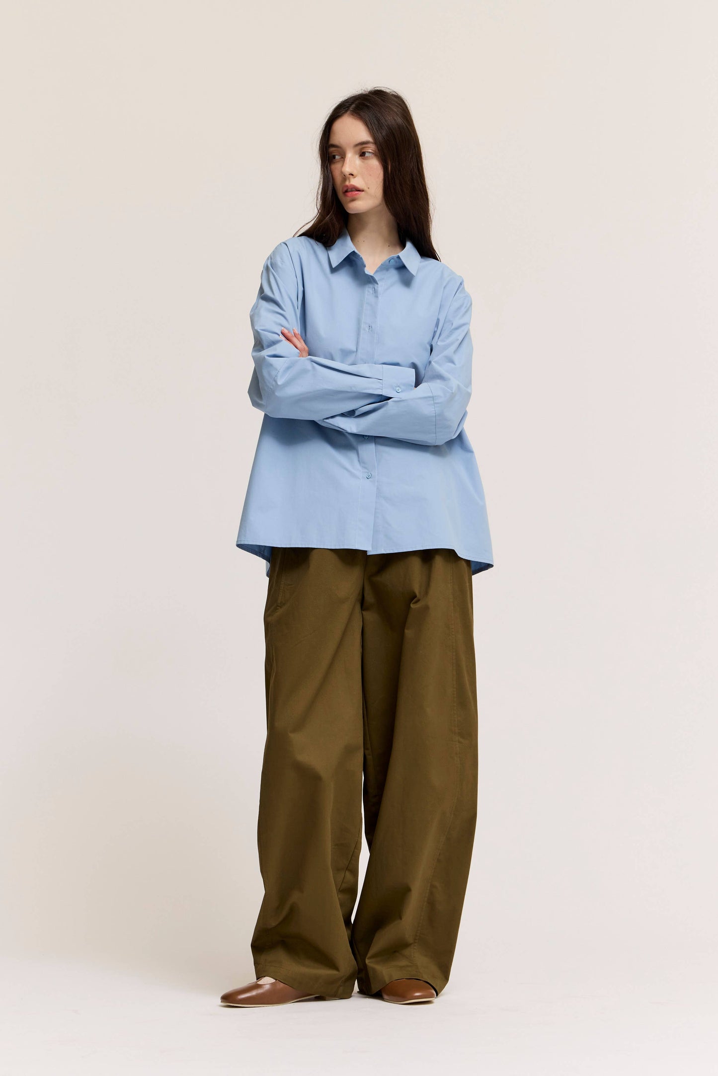 Slate Blue Drop Shoulder Cotton Shirt