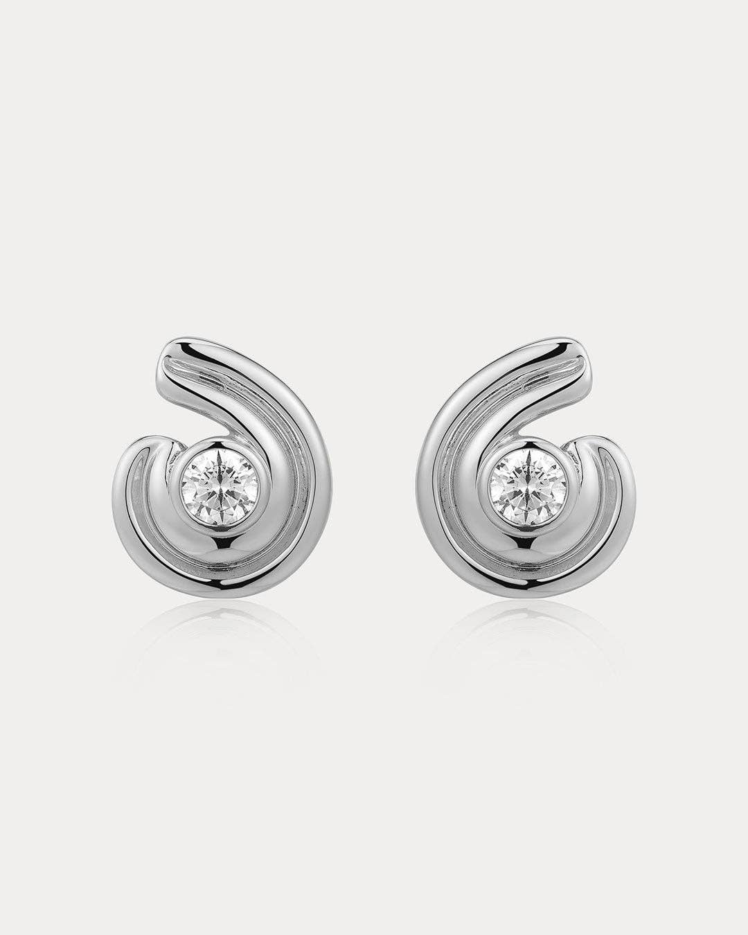 Silver Wave Bezel Twist Studs